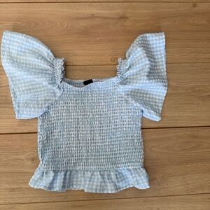 Kids Blue Gingham Smocked Top Size L